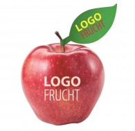 Apfel mit Logo und Etikett