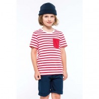 Gestreiftes Marine-T-Shirt mit Tasche Kurzarm Kinder