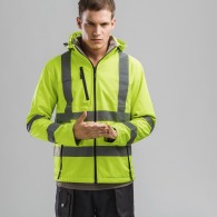 THC ZAGREB WORK. Technische High Vis Softshell für Männer, mit abnehmbarer Kapuze